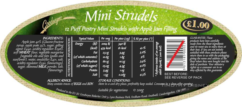 Goownyns Mini Strudels Label Design